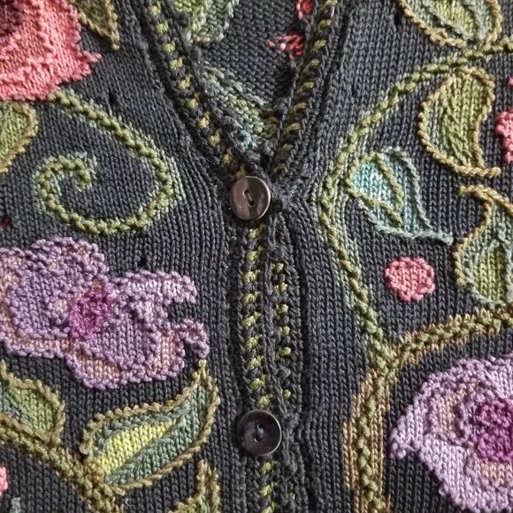 Peruvian Connection Art-to-Wear Embroidered Pima Cotton Button Cardigan - Picture 2 of 8